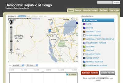 Image: Ushahidi installation showing hotspots in the Congo